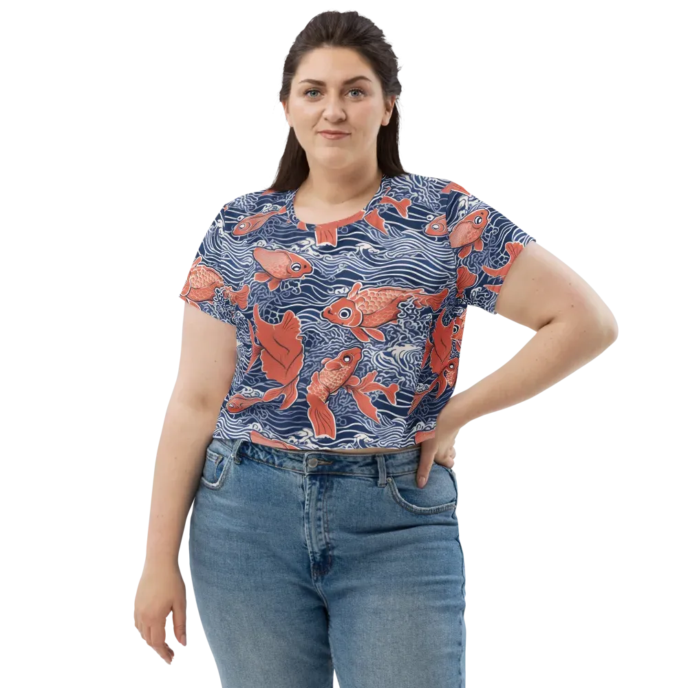 Navy Koi on Crop Tee — Front