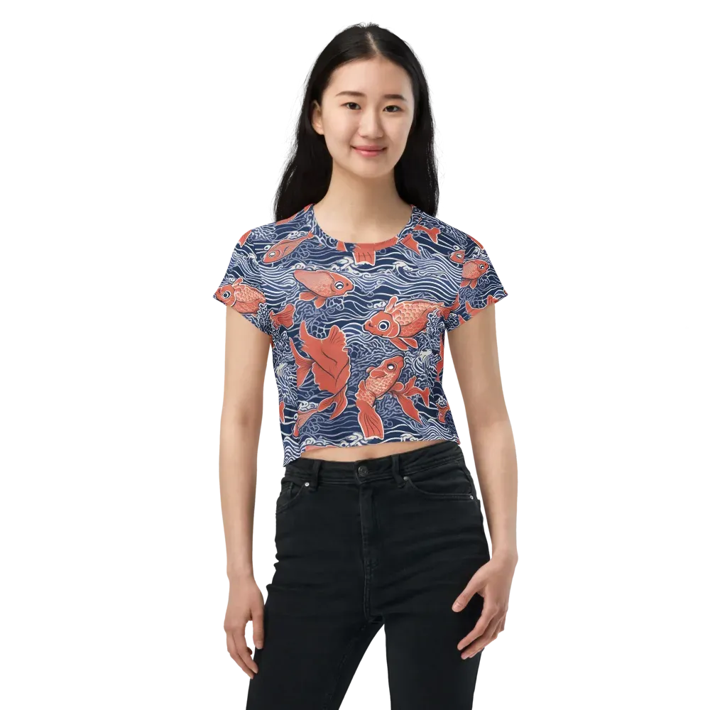 Navy Koi on Crop Tee — Front
