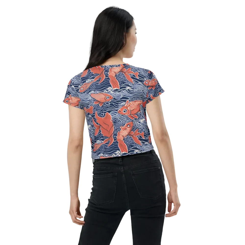 Navy Koi on Crop Tee — Back
