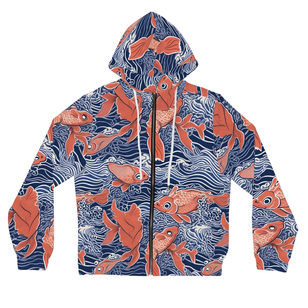 Navy Koi on Women's Full-Zip Hoodie — Front