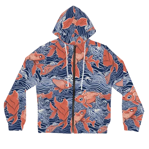 Navy Koi on a Women's Full-Zip Hoodie