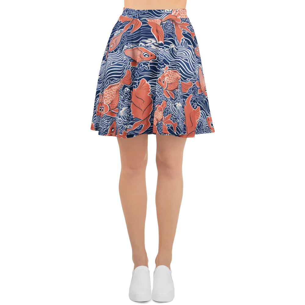 Navy Koi on Skater Skirt — Front