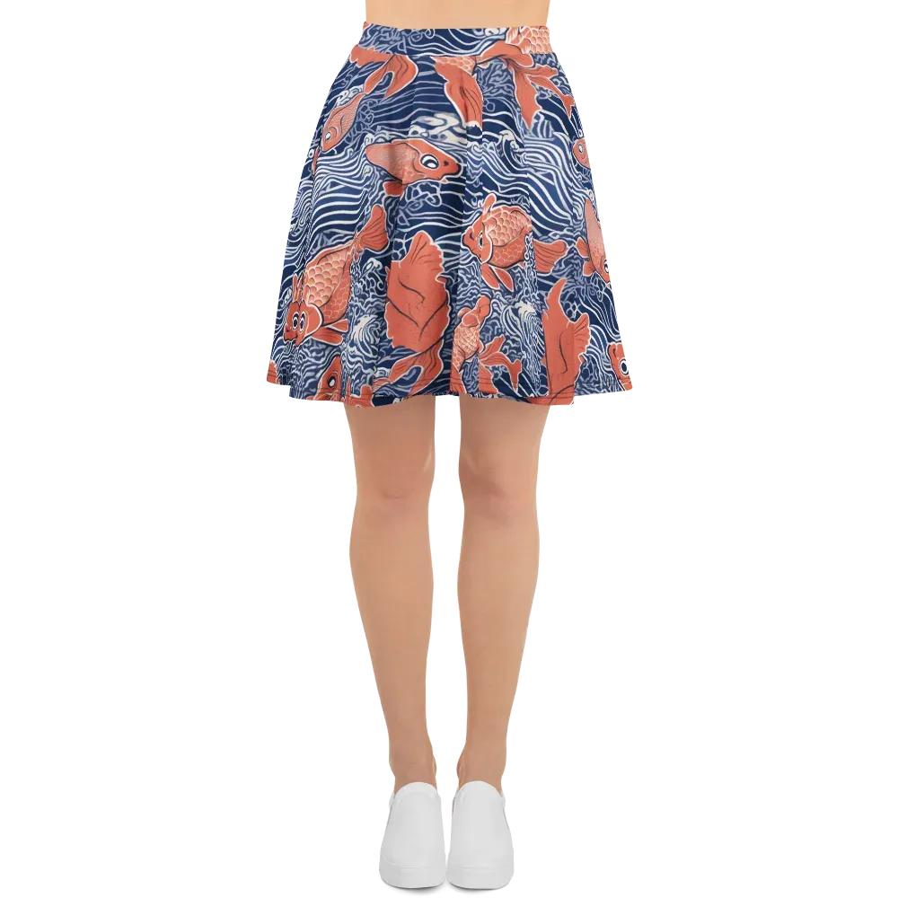 Navy Koi on Skater Skirt — Front