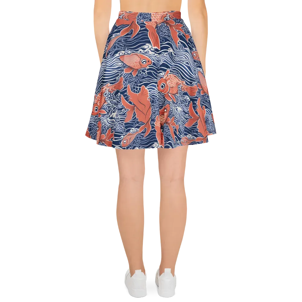 Navy Koi on Skater Skirt — Back