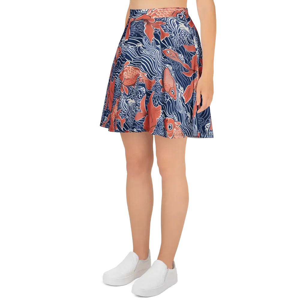 Navy Koi on Skater Skirt — Left