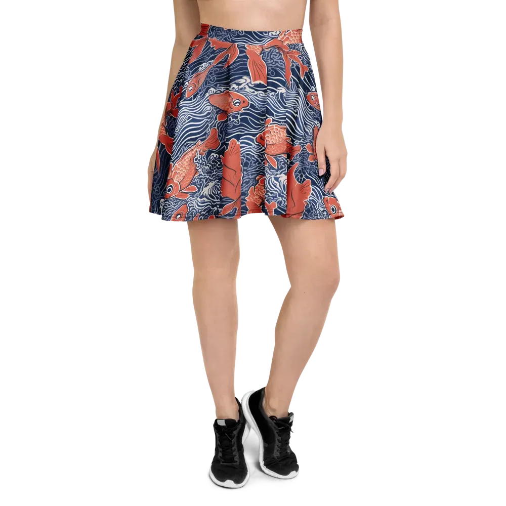 Navy Koi on Skater Skirt — Front