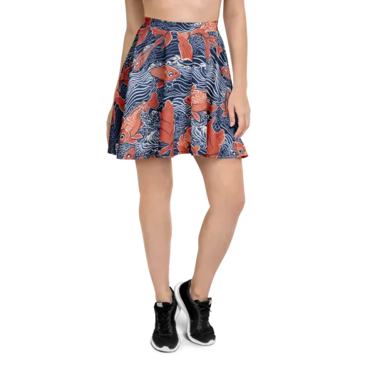 Navy Koi on a Skater Skirt