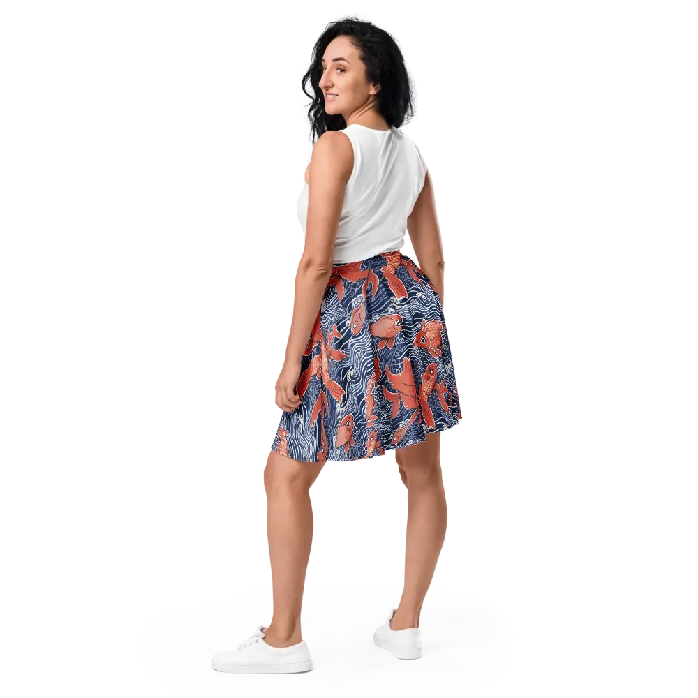 Navy Koi on Skater Skirt — Back