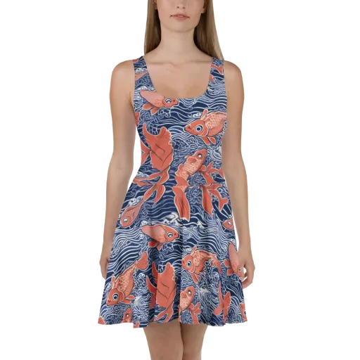 Navy Koi on a Skater Dress