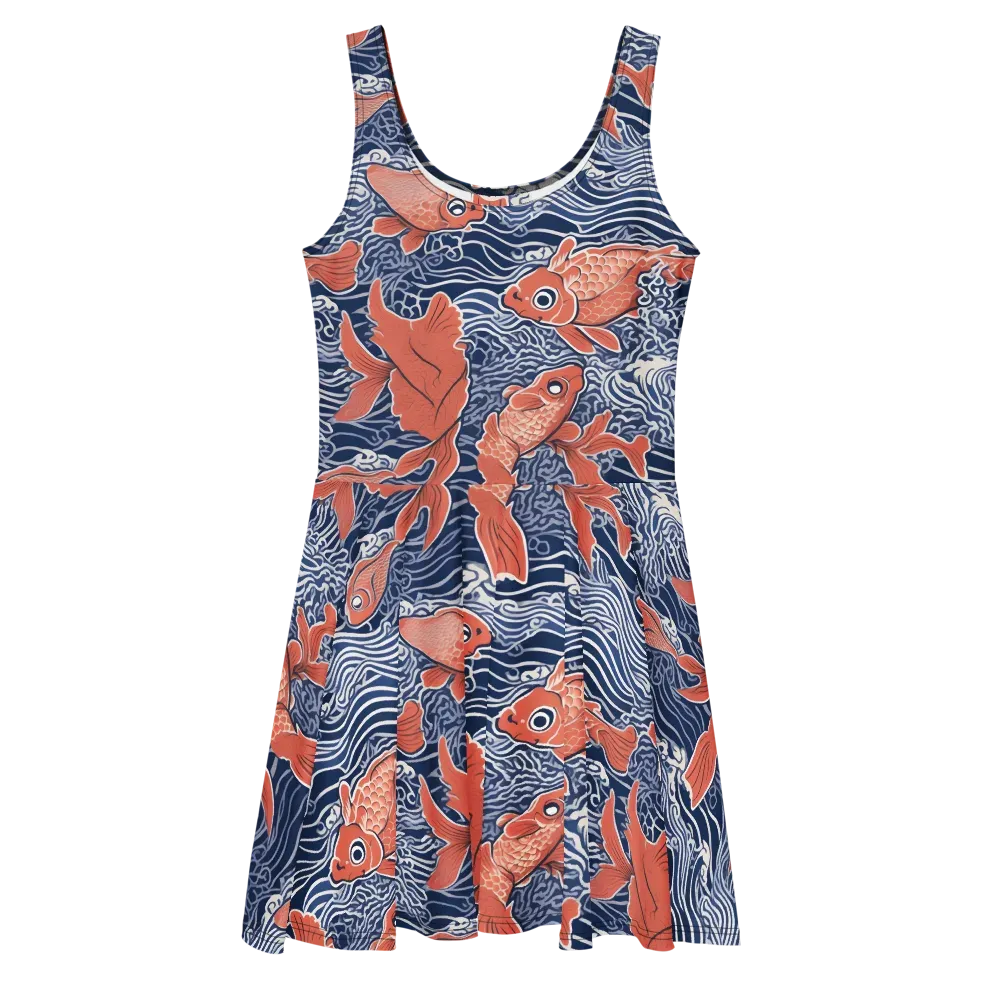 Navy Koi on Skater Dress — Front