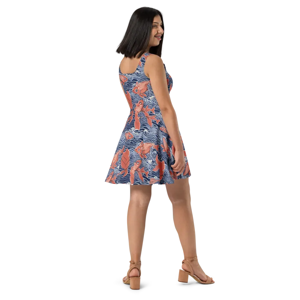 Navy Koi on Skater Dress — Right