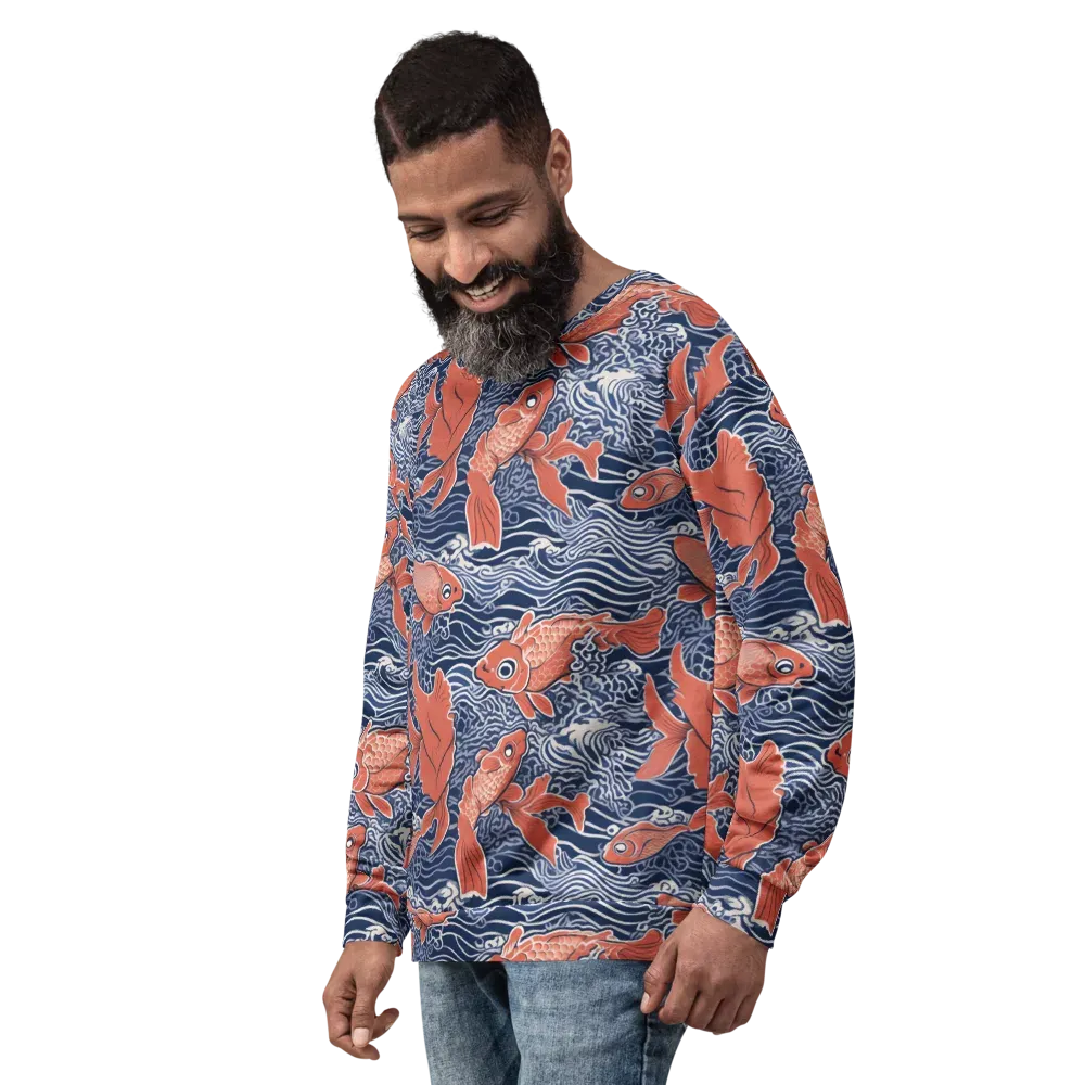 Navy Koi on Sweatshirt — Left Front