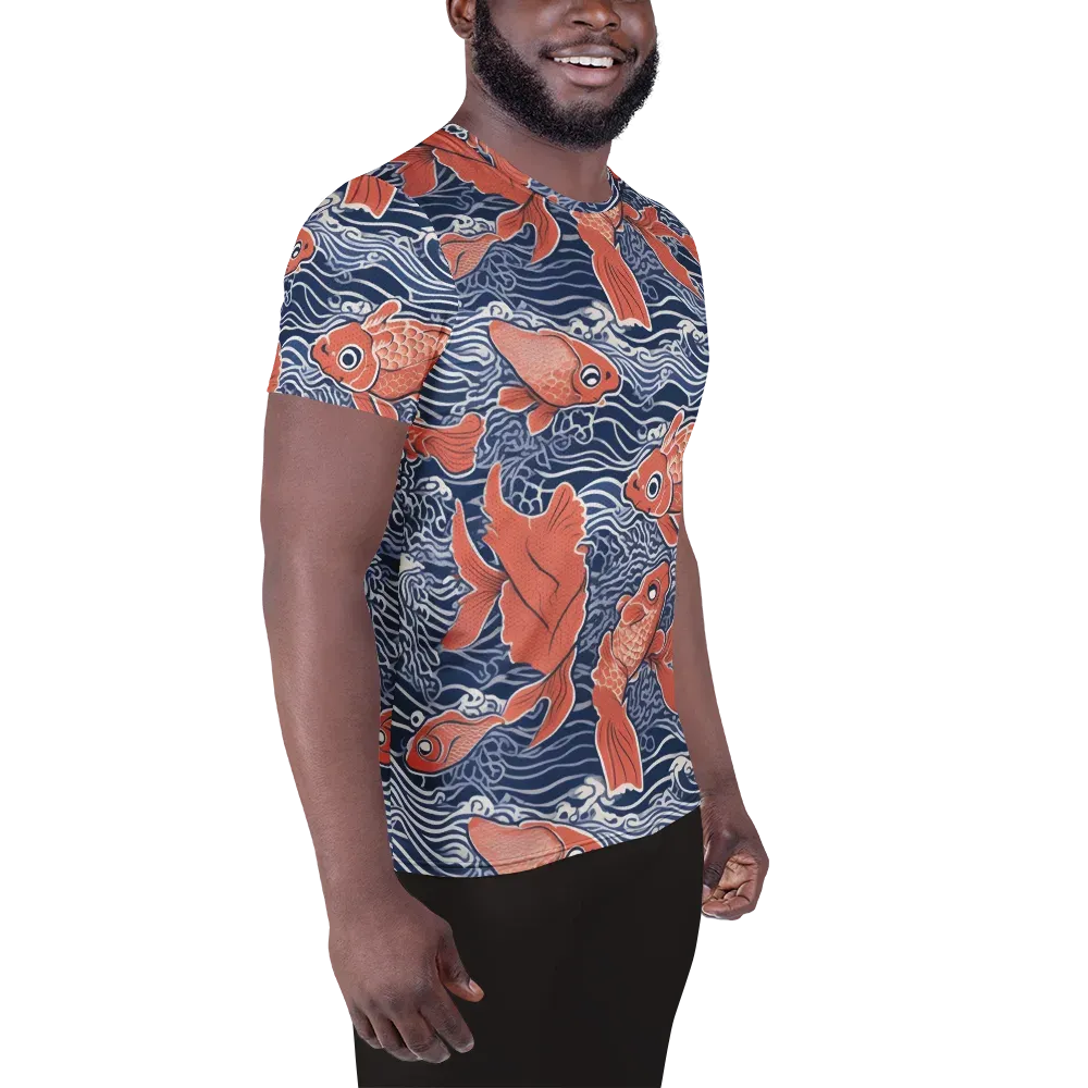 Navy Koi on Men's Athletic T-Shirt — Right