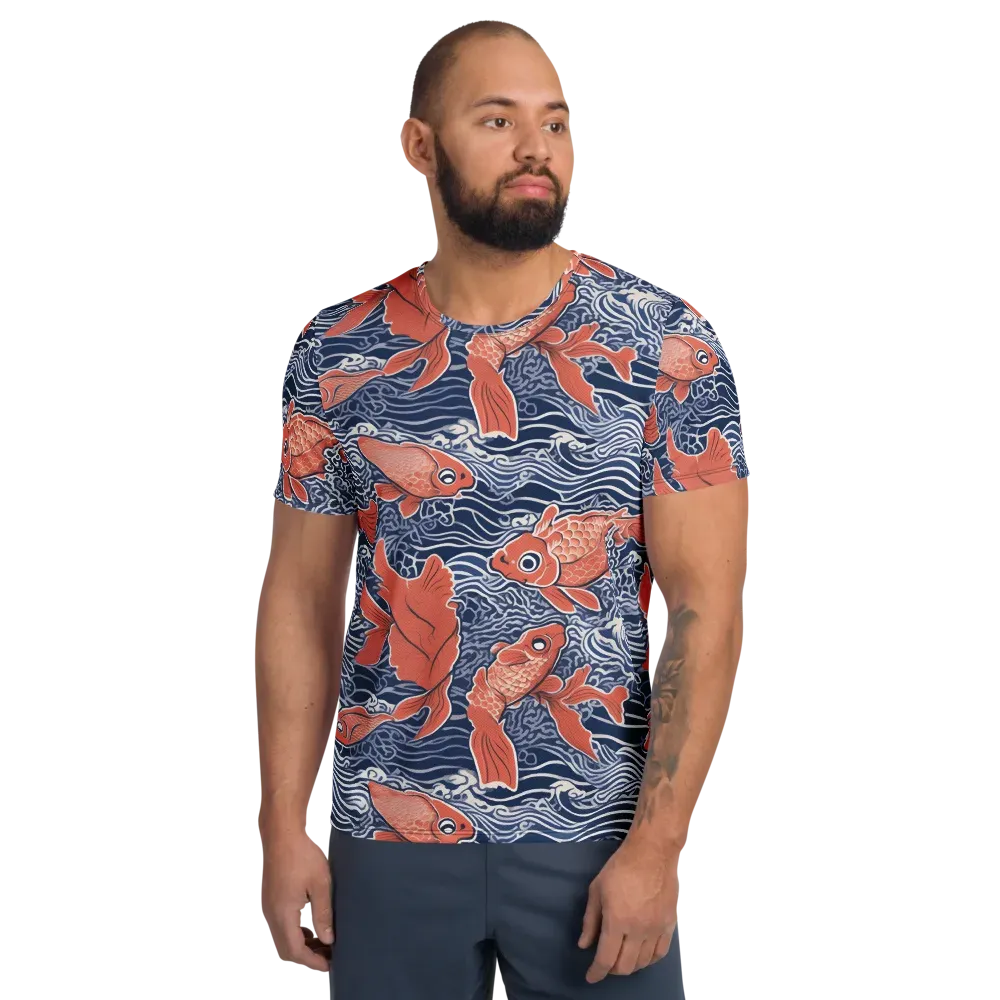 Navy Koi on Men's Athletic T-Shirt — Front
