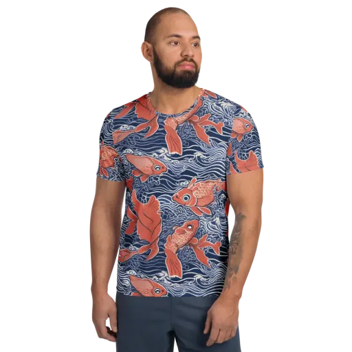 Navy Koi on a Men's Athletic T-Shirt