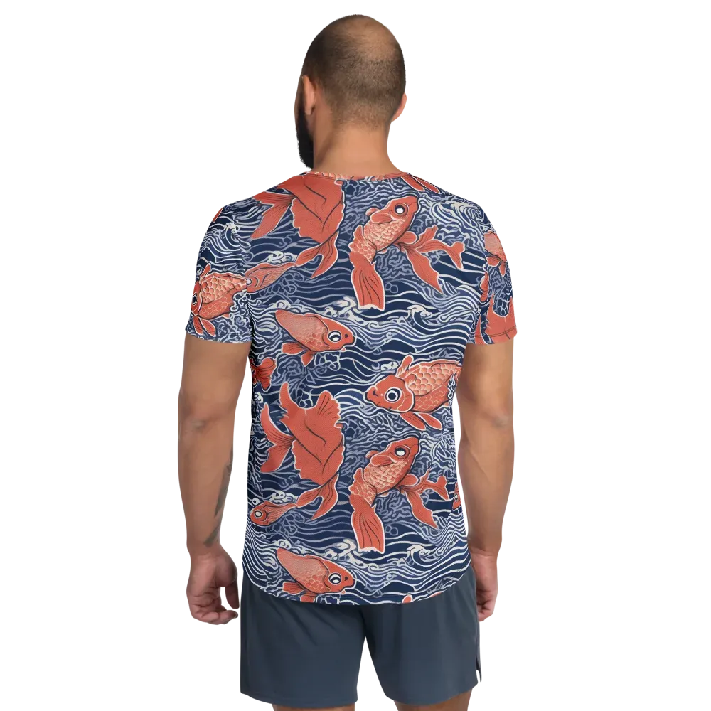 Navy Koi on Men's Athletic T-Shirt — Back
