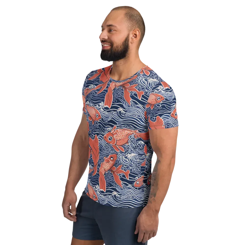 Navy Koi on Men's Athletic T-Shirt — Left