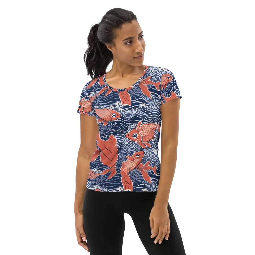 Navy Koi on Women's Athletic T-Shirt — Front