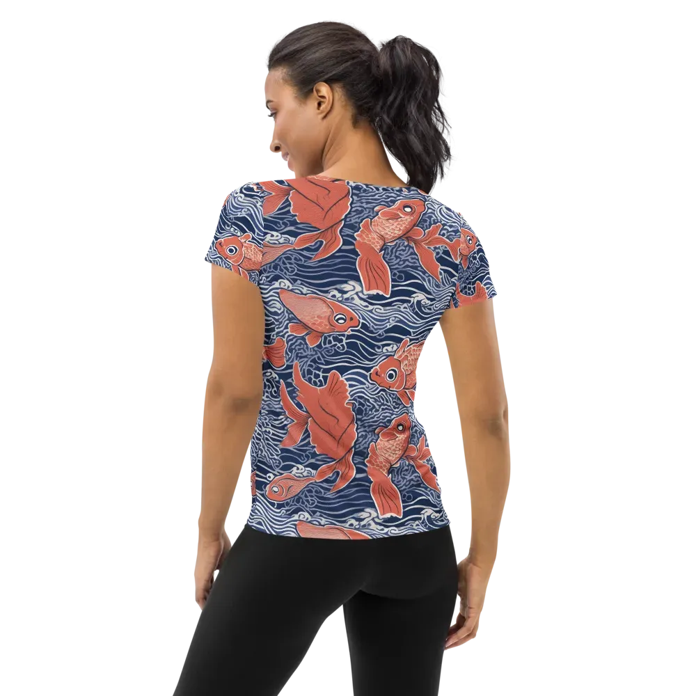Navy Koi on Women's Athletic T-Shirt — Back