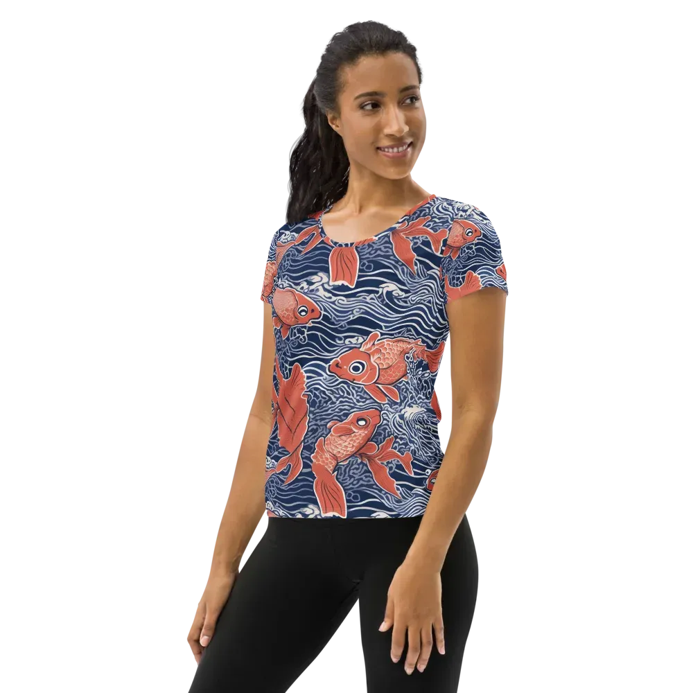 Navy Koi on Women's Athletic T-Shirt — Left