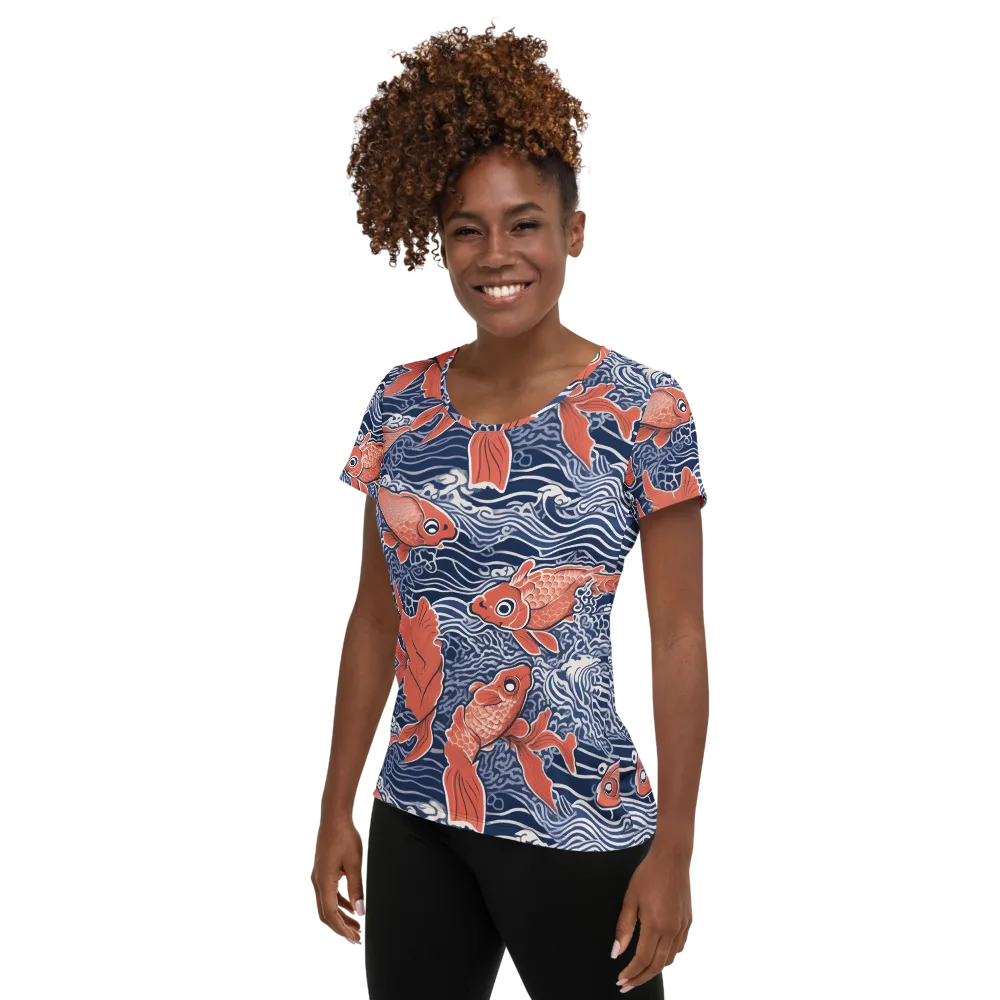 Navy Koi on Women's Athletic T-Shirt — Left