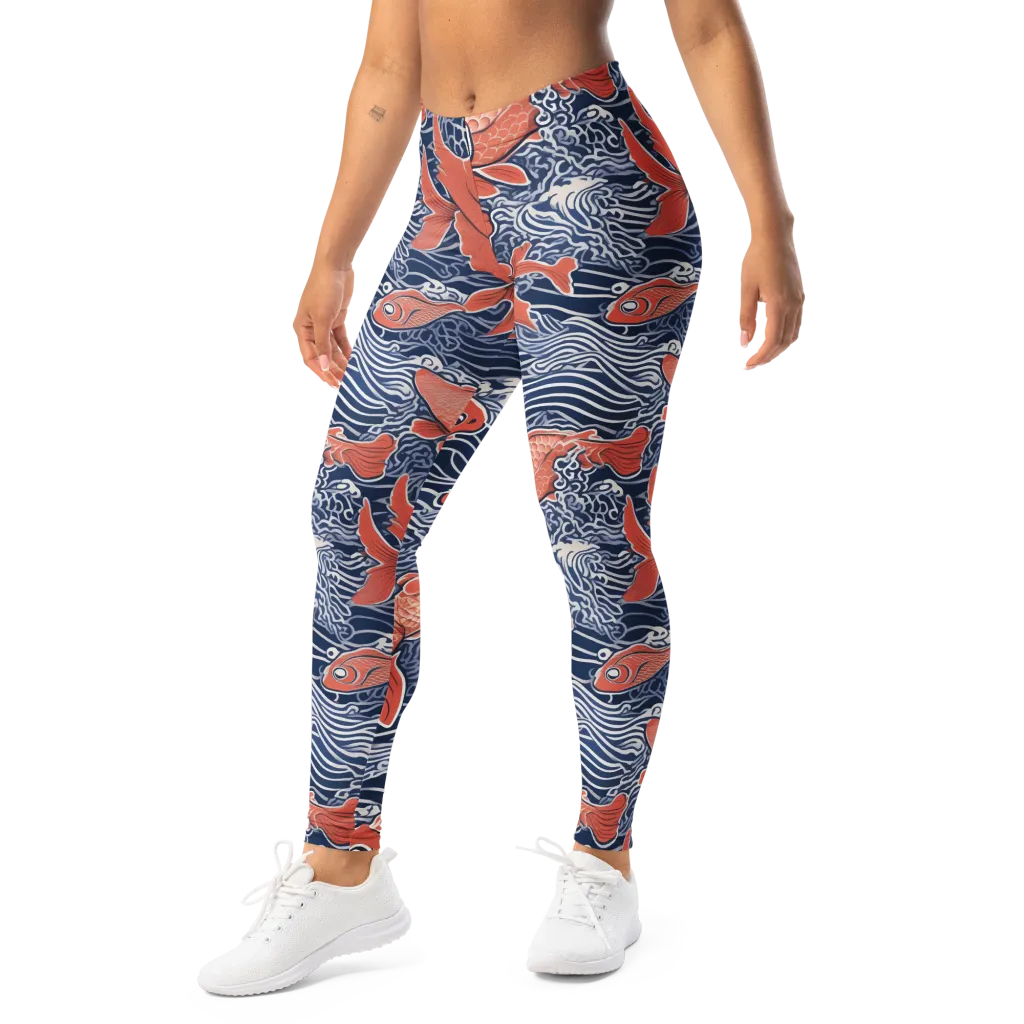 Navy Koi on Leggings — Left Front