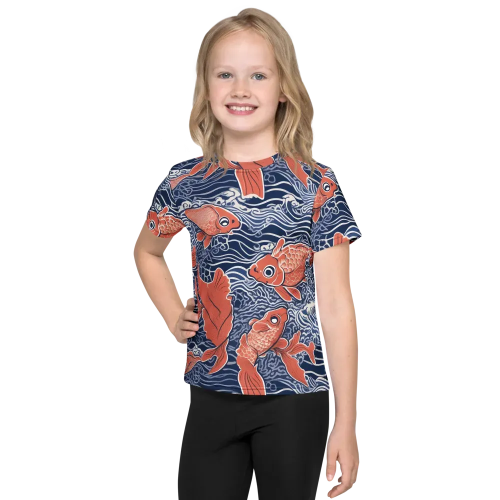 Navy Koi on Kids Crew Neck T-Shirt — Front