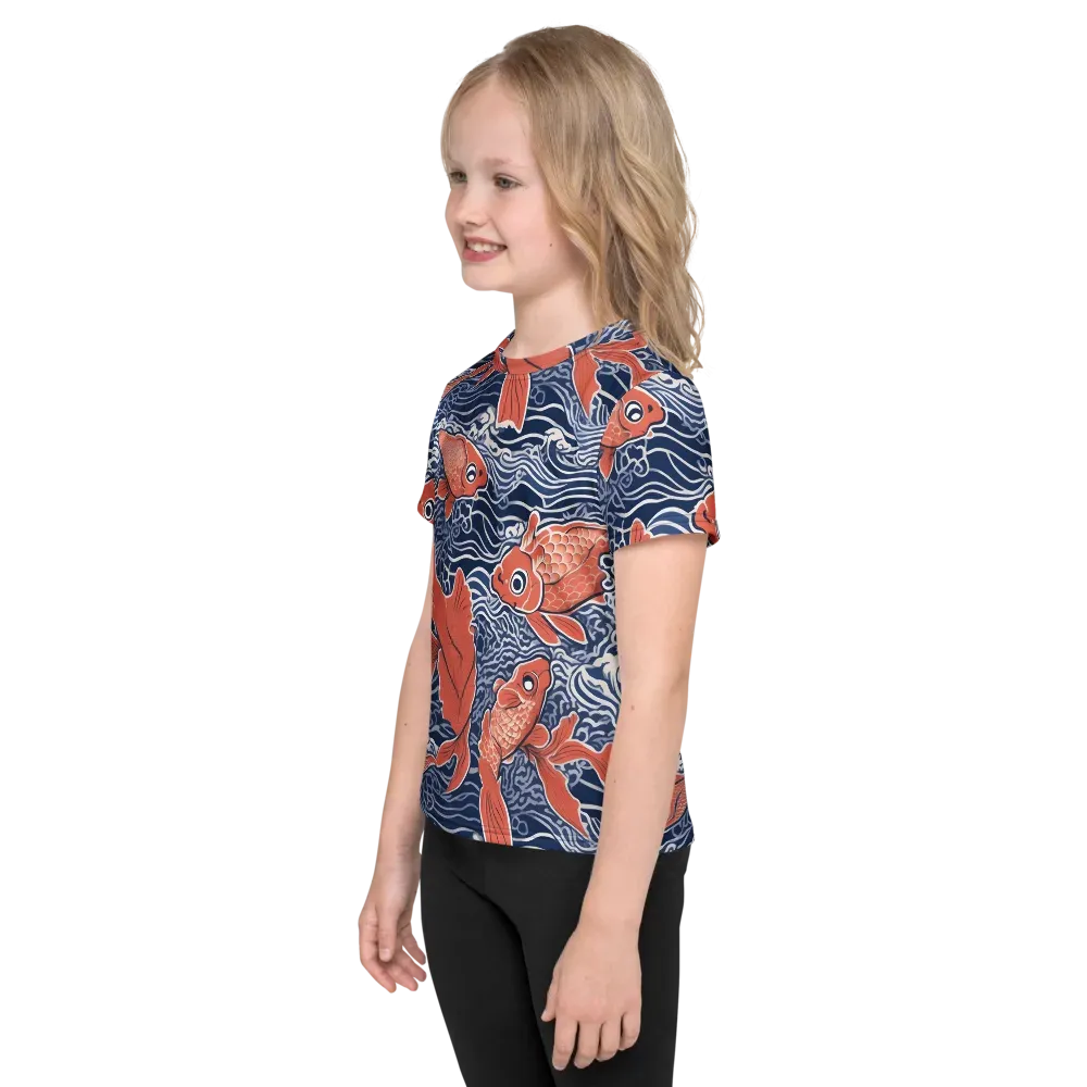 Navy Koi on Kids Crew Neck T-Shirt — Left