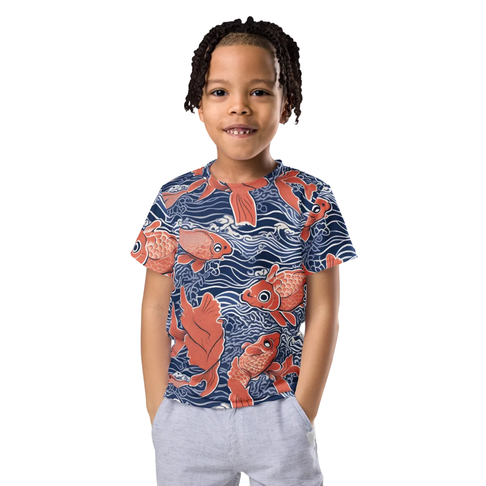 Navy Koi on Kids Crew Neck T-Shirt — Front