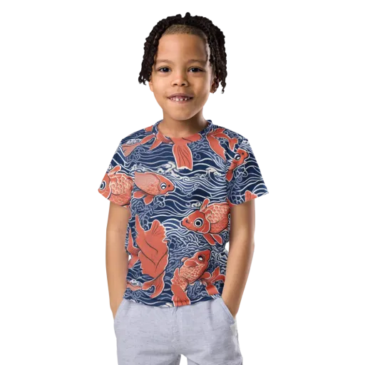 Navy Koi on a Kids Crew Neck T-Shirt