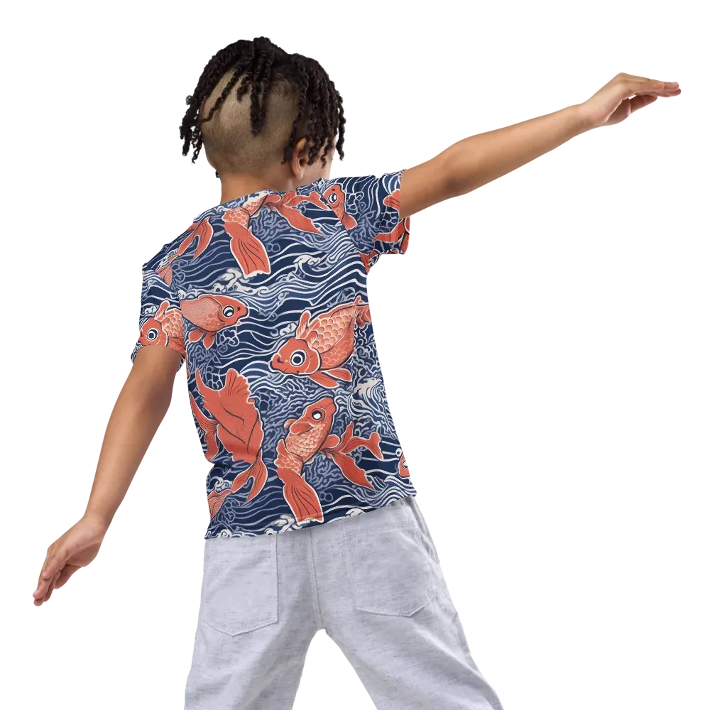 Navy Koi on Kids Crew Neck T-Shirt — Back