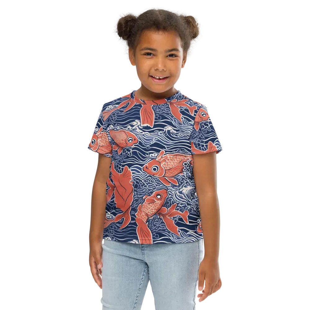 Navy Koi on Kids Crew Neck T-Shirt — Front