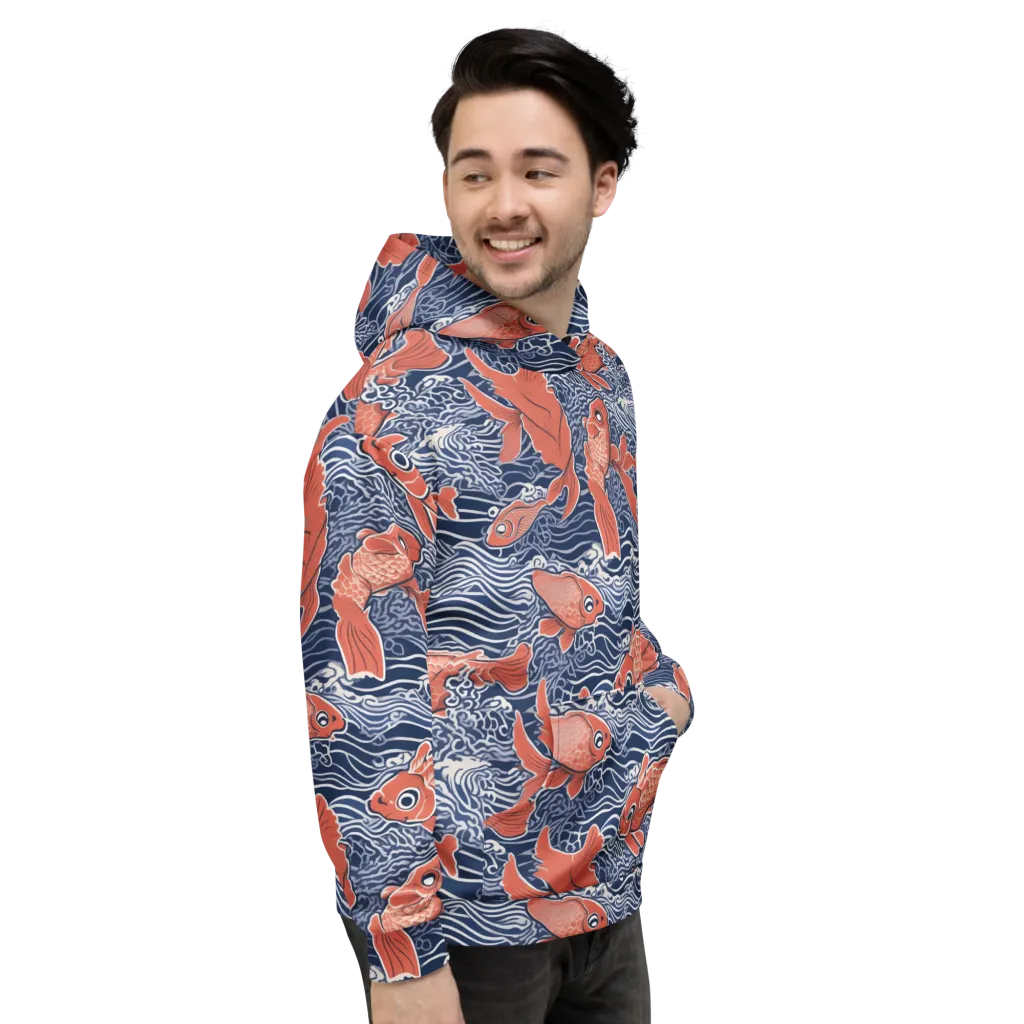 Navy Koi on Hoodie — Right