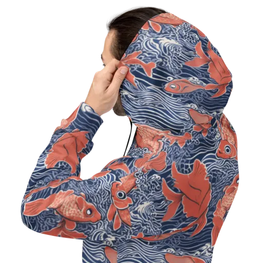 Navy Koi on a Hoodie