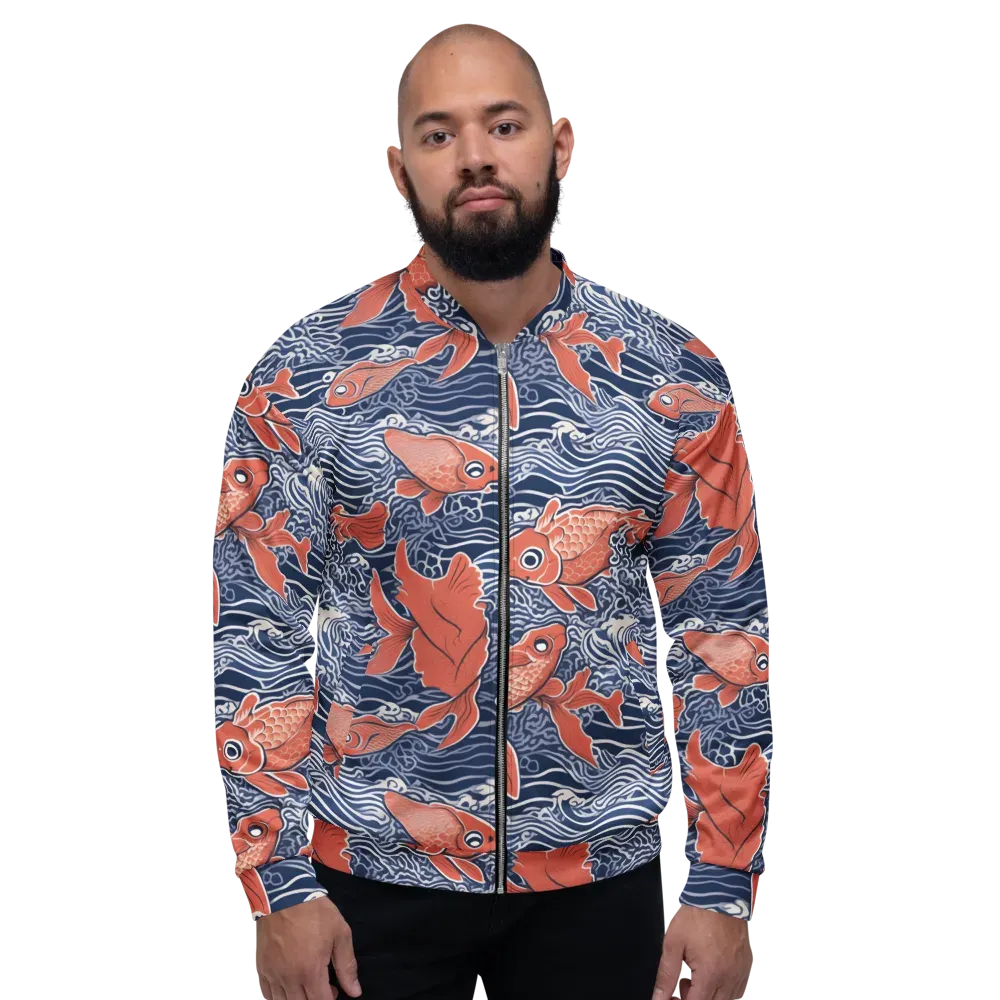 Navy Koi on Bomber Jacket — Front