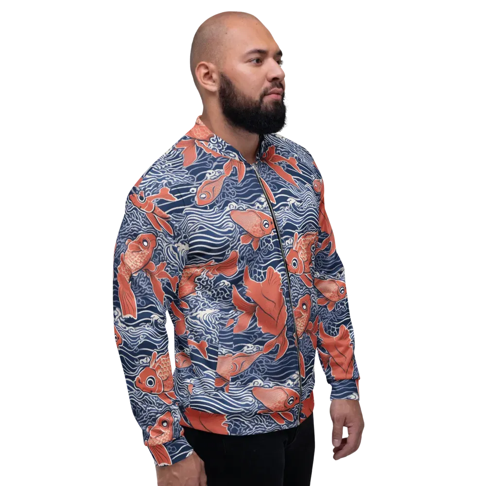 Navy Koi on Bomber Jacket — Right
