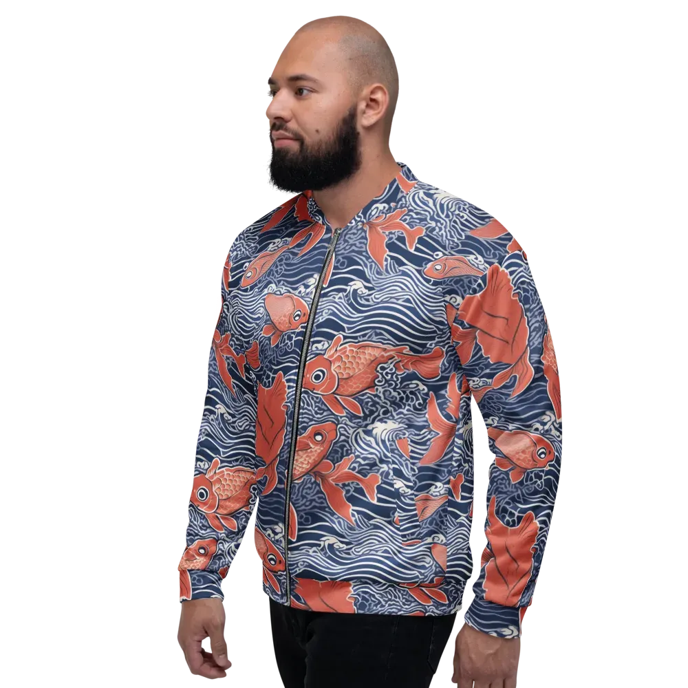 Navy Koi on Bomber Jacket — Left
