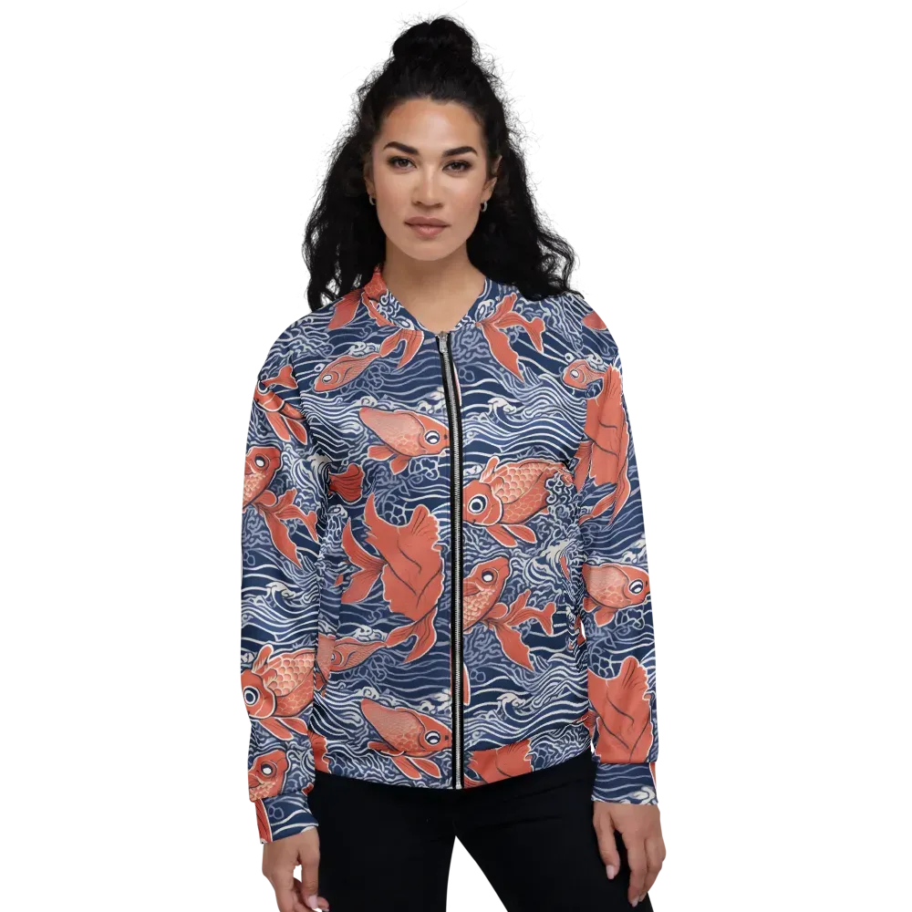 Navy Koi on Bomber Jacket — Front