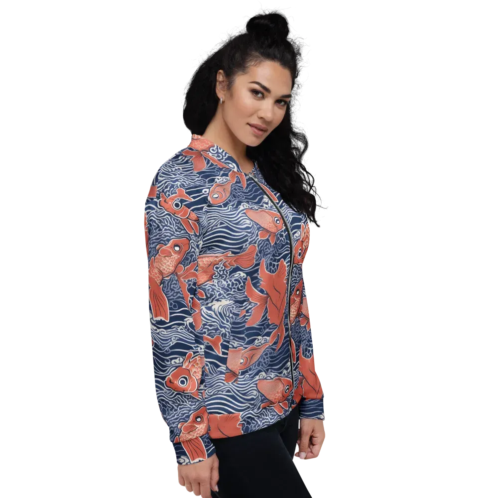 Navy Koi on Bomber Jacket — Right