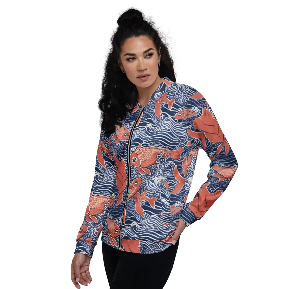 Navy Koi on Bomber Jacket — Left