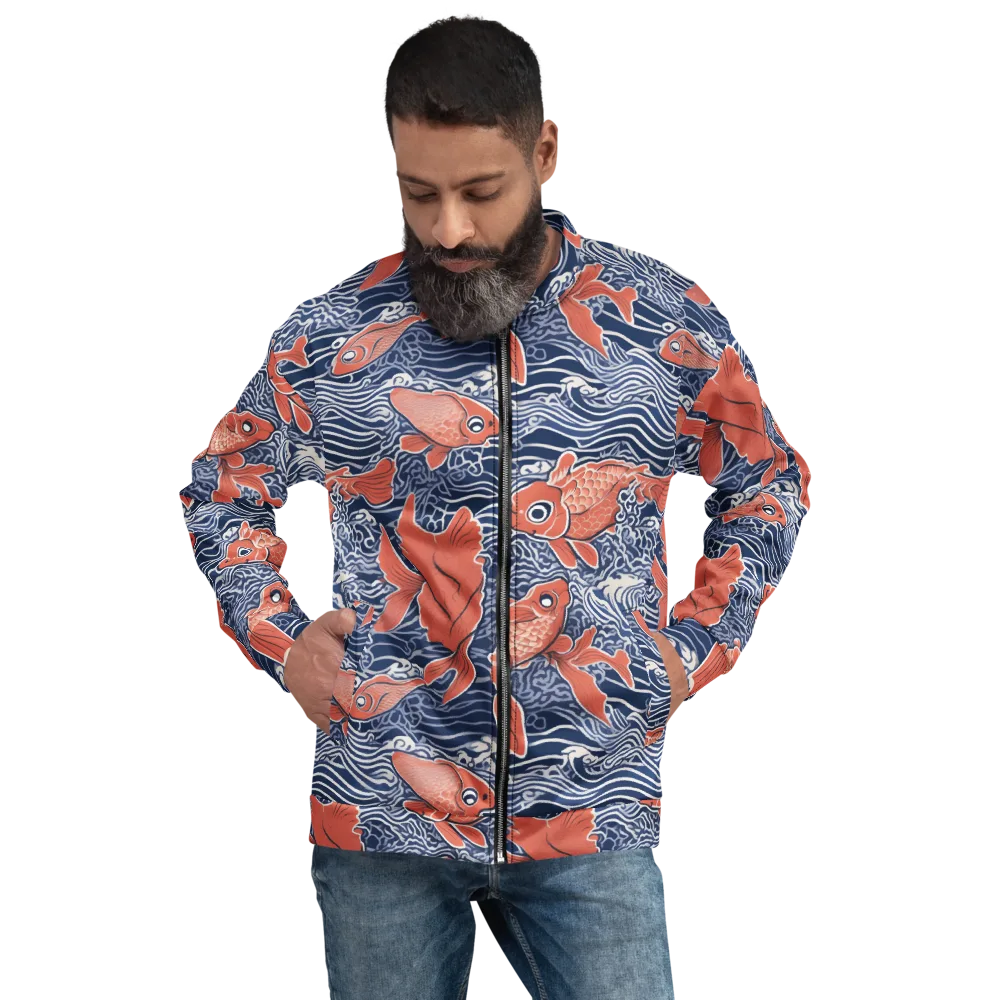 Navy Koi on Bomber Jacket — Front