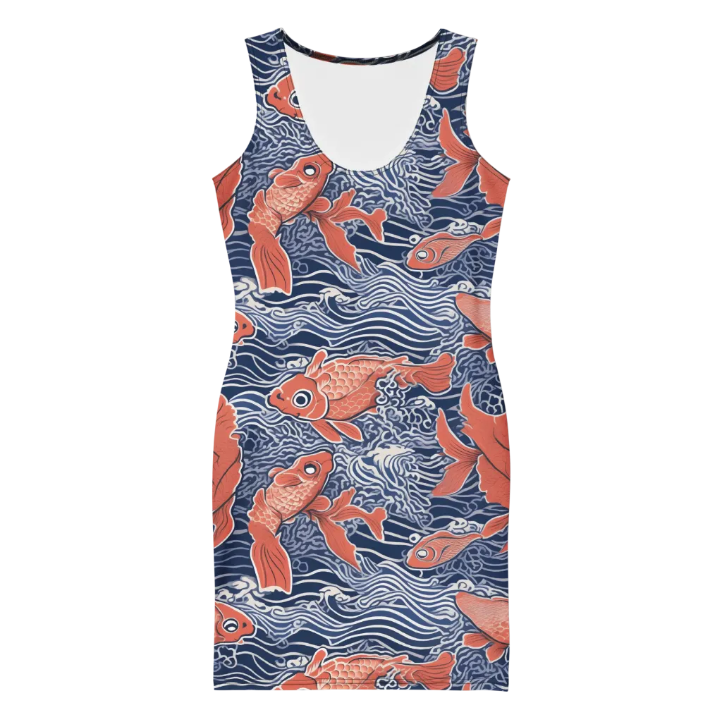 Navy Koi on Bodycon Dress — Front