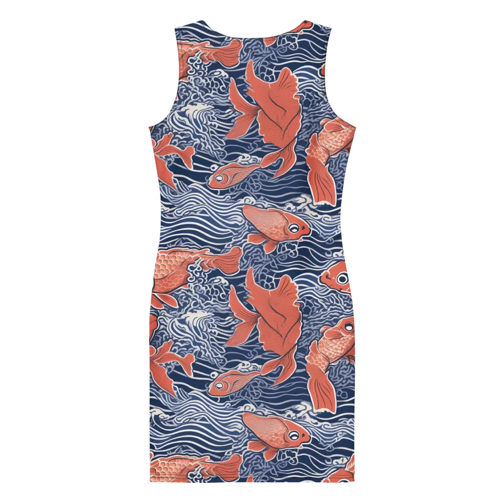 Navy Koi on Bodycon Dress — Back