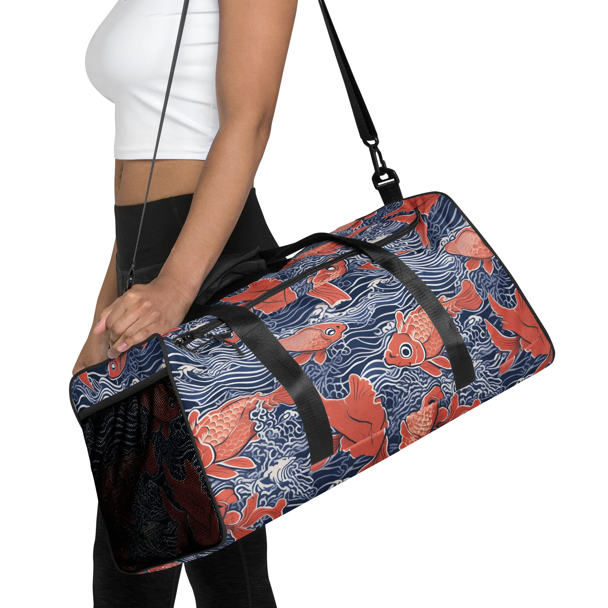 Navy Koi on Duffle Bag — Front