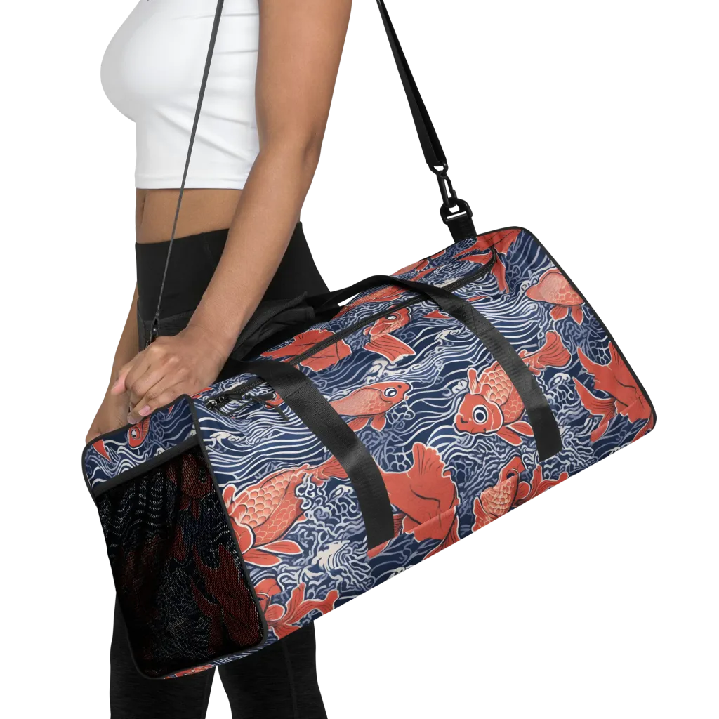 Navy Koi on Duffle Bag — Front