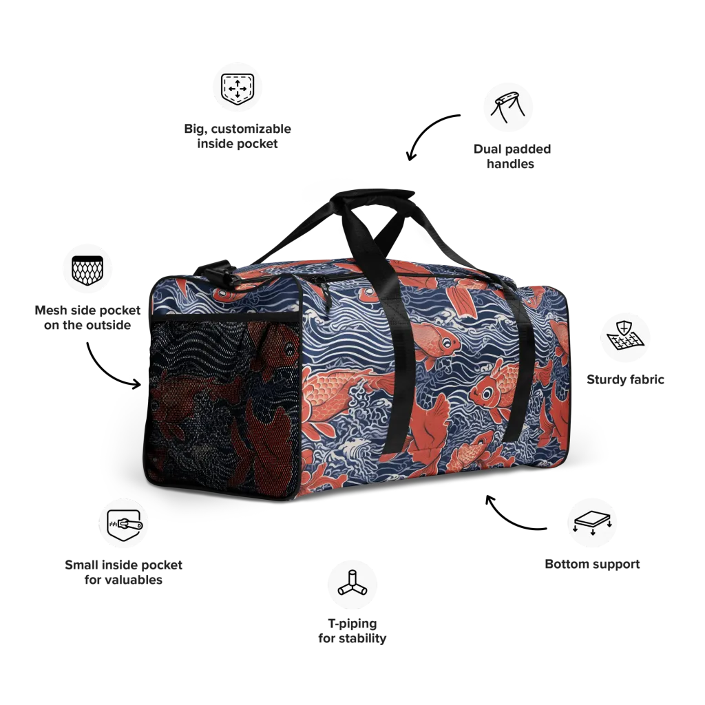 Navy Koi on Duffle Bag — Right Front