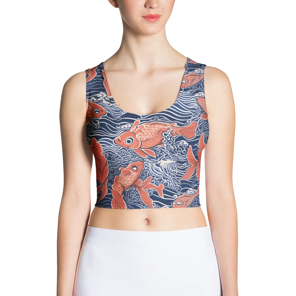 Navy Koi on Crop Top — Front