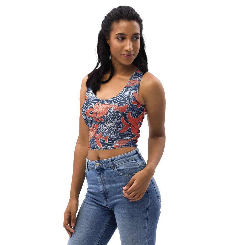 Navy Koi on Crop Top — Left Front