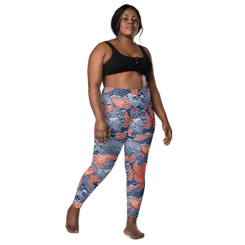 Navy Koi on Leggings with Pockets — Front