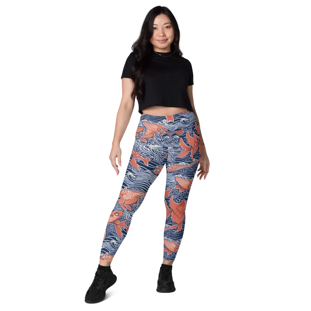 Navy Koi on Leggings with Pockets — Front